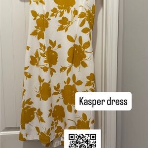 Kasper Gold and White One Shoulder Cocktail Dress